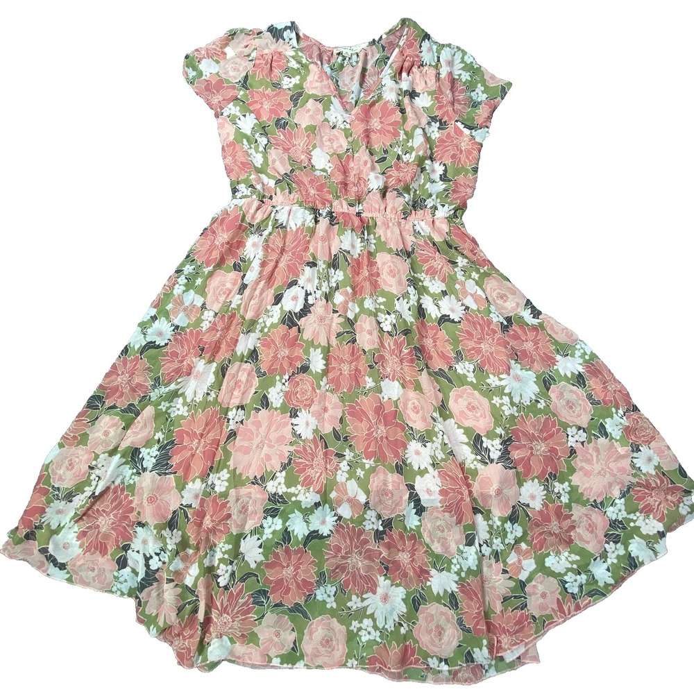 Indigo Rose Dress‎ XL Pink Floral Cottagecore Soft Girl Prairie Garden Midi Boho